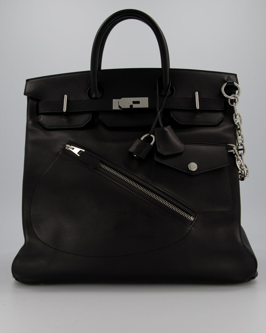 *RARE* Hermès Haut à Courroies HAC 40 Rock Bag in Noir Volupto Leather with Palladium Hardware
