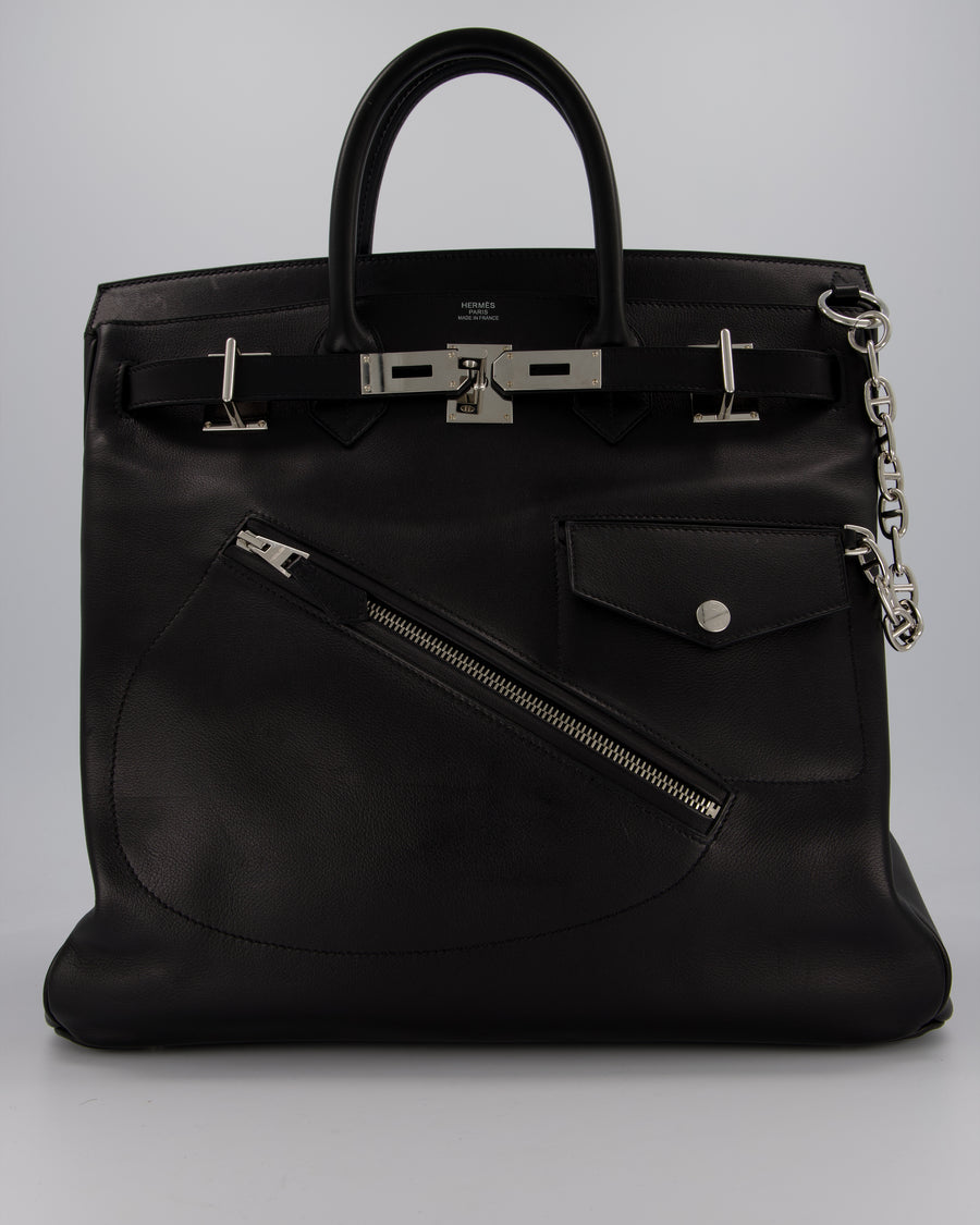 *RARE* Hermès Haut à Courroies HAC 40 Rock Bag in Noir Volupto Leather with Palladium Hardware