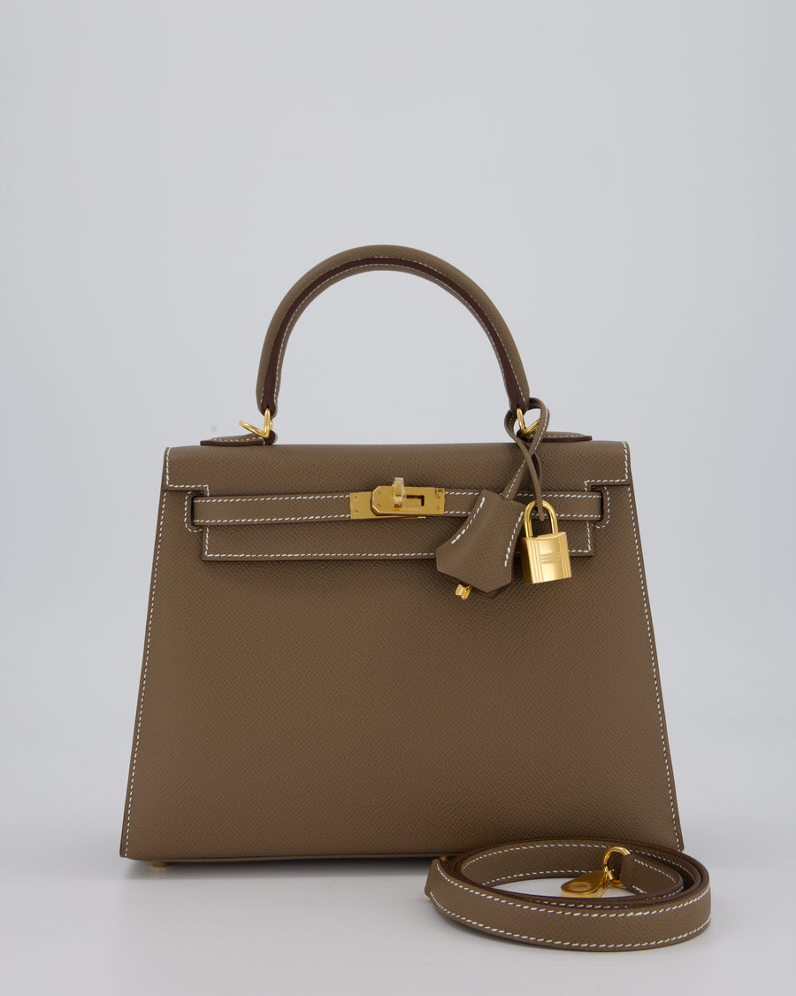 *HOLY GRAIL* Hermès Kelly 25 Sellier Bag in Etoupe Epsom Leather and Gold Hardware