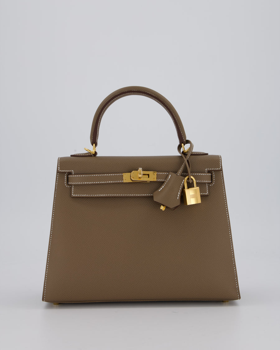 *HOLY GRAIL* Hermès Kelly 25 Sellier Bag in Etoupe Epsom Leather and Gold Hardware