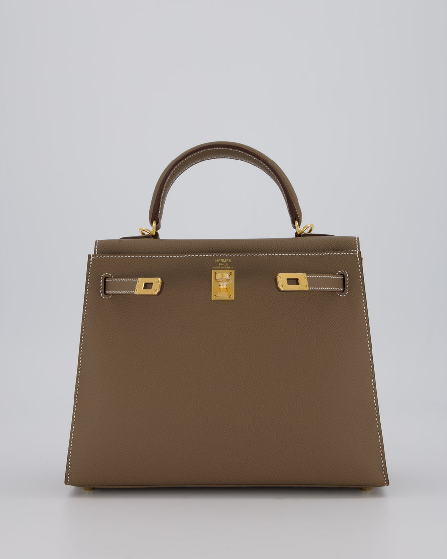 *HOLY GRAIL* Hermès Kelly 25 Sellier Bag in Etoupe Epsom Leather and Gold Hardware