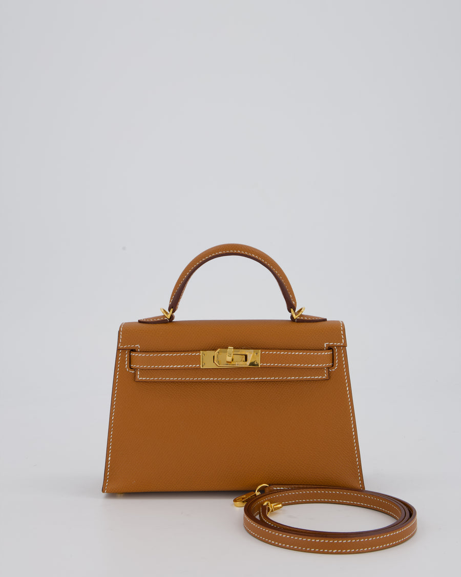 Hermès Mini Kelly II 20 Bag in Gold Epsom Leather with Gold Hardware