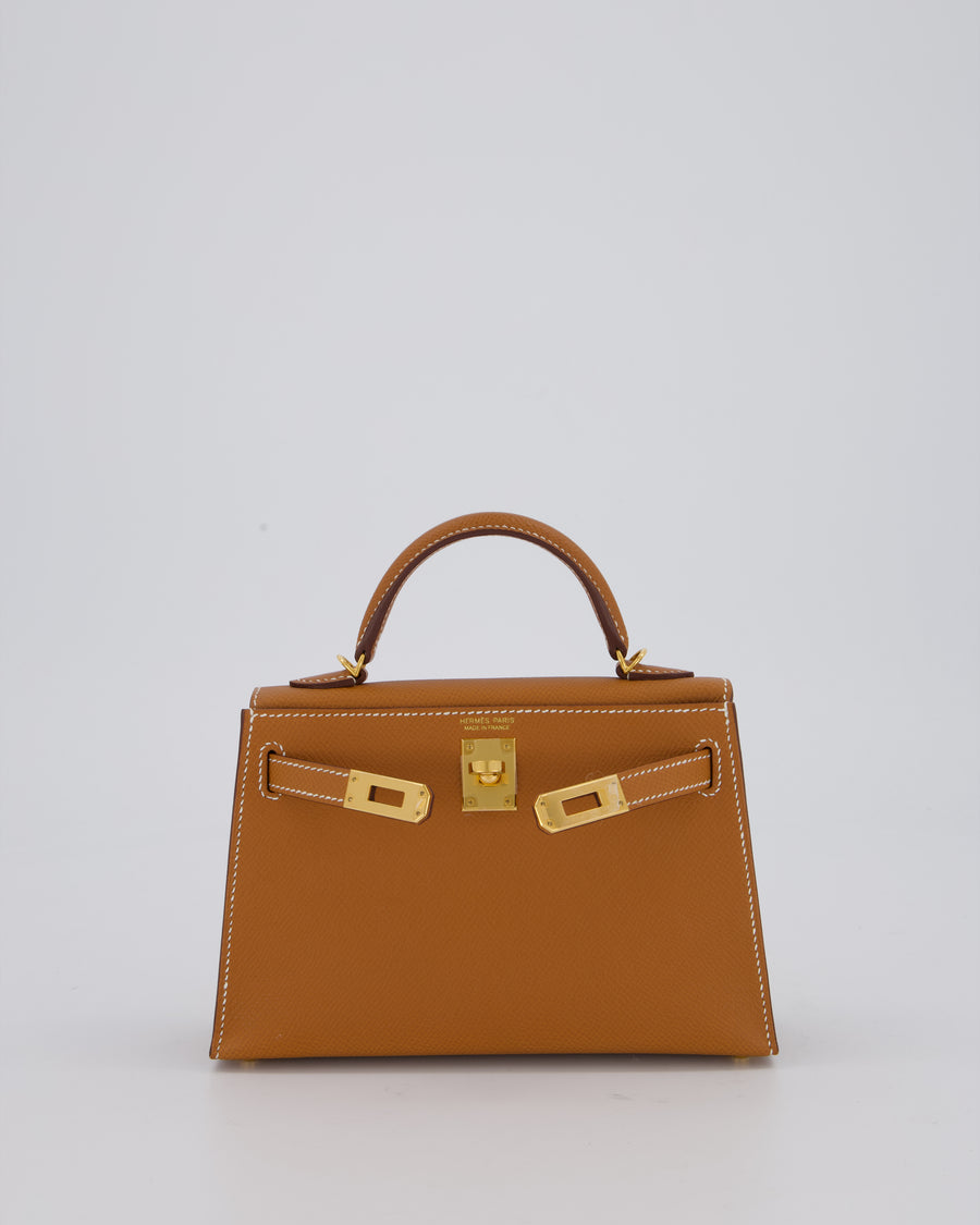Hermès Mini Kelly II 20 Bag in Gold Epsom Leather with Gold Hardware