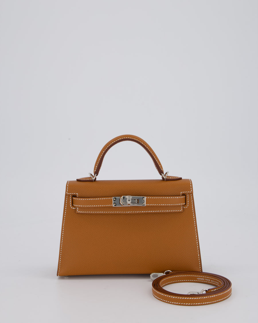 *NEW STAMP* Hermès Mini Kelly II 20 Bag in Gold Epsom Leather with Palladium Hardware