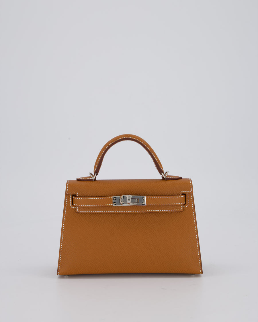 *NEW STAMP* Hermès Mini Kelly II 20 Bag in Gold Epsom Leather with Palladium Hardware