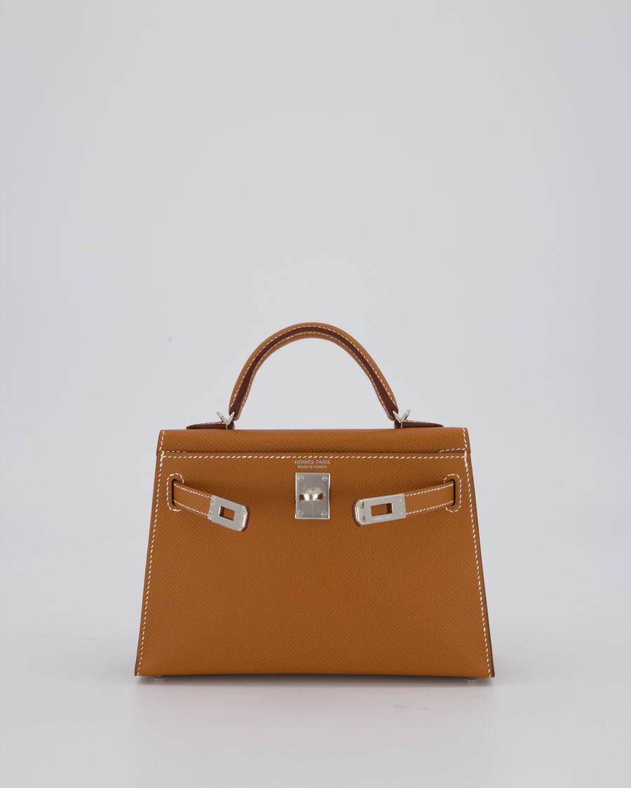 *NEW STAMP* Hermès Mini Kelly II 20 Bag in Gold Epsom Leather with Palladium Hardware
