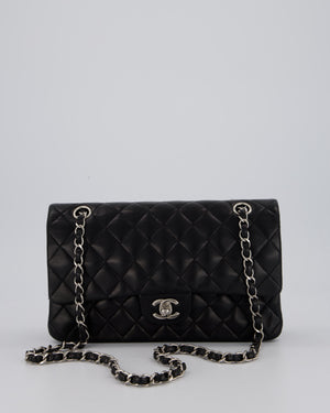 Chanel Medium Black Classic Double Flap Bag in Lambskin Leather with Silver Hardware