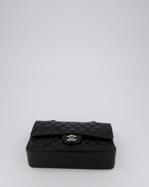 Chanel Medium Black Classic Double Flap Bag in Lambskin Leather with Silver Hardware