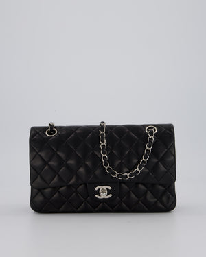 Chanel Medium Black Classic Double Flap Bag in Lambskin Leather with Silver Hardware
