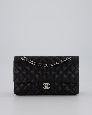 Chanel Medium Black Classic Double Flap Bag in Lambskin Leather with Silver Hardware