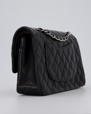 Chanel Medium Black Classic Double Flap Bag in Lambskin Leather with Silver Hardware