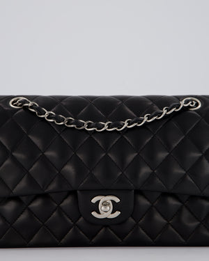 Chanel Medium Black Classic Double Flap Bag in Lambskin Leather with Silver Hardware