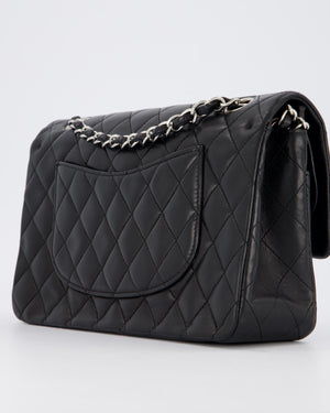 Chanel Medium Black Classic Double Flap Bag in Lambskin Leather with Silver Hardware