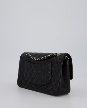 Chanel Medium Black Classic Double Flap Bag in Lambskin Leather with Silver Hardware