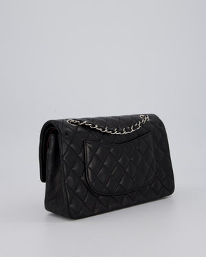 Chanel Medium Black Classic Double Flap Bag in Lambskin Leather with Silver Hardware