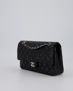 Chanel Medium Black Classic Double Flap Bag in Lambskin Leather with Silver Hardware