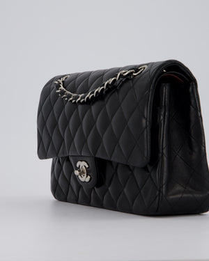 Chanel Medium Black Classic Double Flap Bag in Lambskin Leather with Silver Hardware