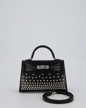 *SUPER RARE & HOT* Hermès Mini Kelly II 20 Clouté Bag in Black Box Calf Leather with Palladium Hardware & Studs