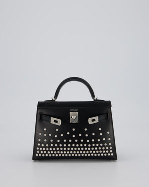 *SUPER RARE & HOT* Hermès Mini Kelly II 20 Clouté Bag in Black Box Calf Leather with Palladium Hardware & Studs