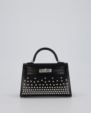 *SUPER RARE & HOT* Hermès Mini Kelly II 20 Clouté Bag in Black Box Calf Leather with Palladium Hardware & Studs