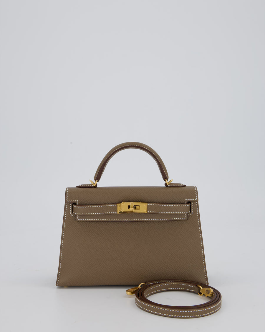*HOT* Hermès Mini Kelly II 20 Bag in Etoupe Epsom Leather with Gold Hardware