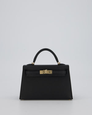 *SUPER RARE* Hermès HSS Mini Kelly II 20 Verso Bag in Black Epsom Leather with Permabrass Hardware and Nata Interior