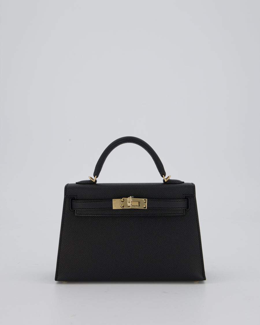 *SUPER RARE* Hermès HSS Mini Kelly II 20 Verso Bag in Black Epsom Leather with Permabrass Hardware and Nata Interior