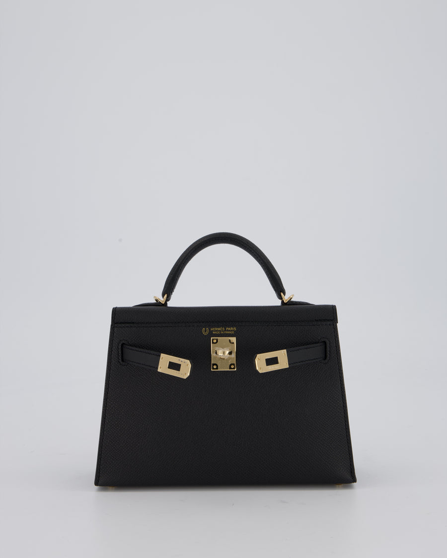 *SUPER RARE* Hermès HSS Mini Kelly II 20 Verso Bag in Black Epsom Leather with Permabrass Hardware and Nata Interior
