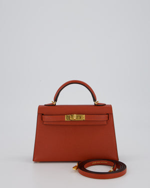 *SUPER RARE* Hermès HSS Mini Kelly II 20 Bag in Brique & Bleu Indigo Interior Chèvre Mysore Leather with Gold Hardware