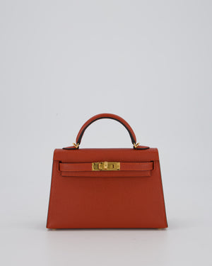 *SUPER RARE* Hermès HSS Mini Kelly II 20 Bag in Brique & Bleu Indigo Interior Chèvre Mysore Leather with Gold Hardware