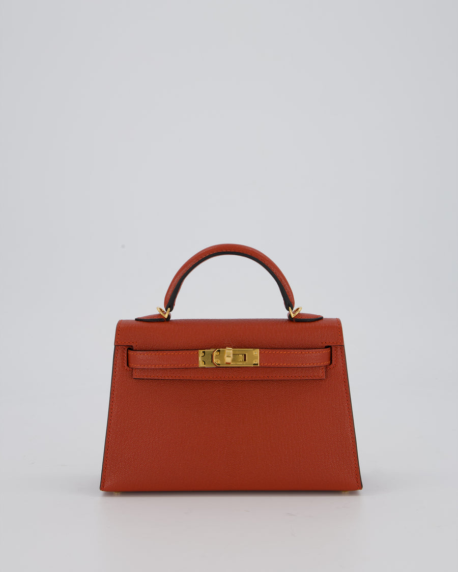 *SUPER RARE* Hermès HSS Mini Kelly II 20 Bag in Brique & Bleu Indigo Interior Chèvre Mysore Leather with Gold Hardware