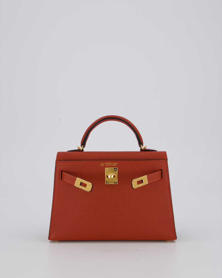 *SUPER RARE* Hermès HSS Mini Kelly II 20 Bag in Brique & Bleu Indigo Interior Chèvre Mysore Leather with Gold Hardware