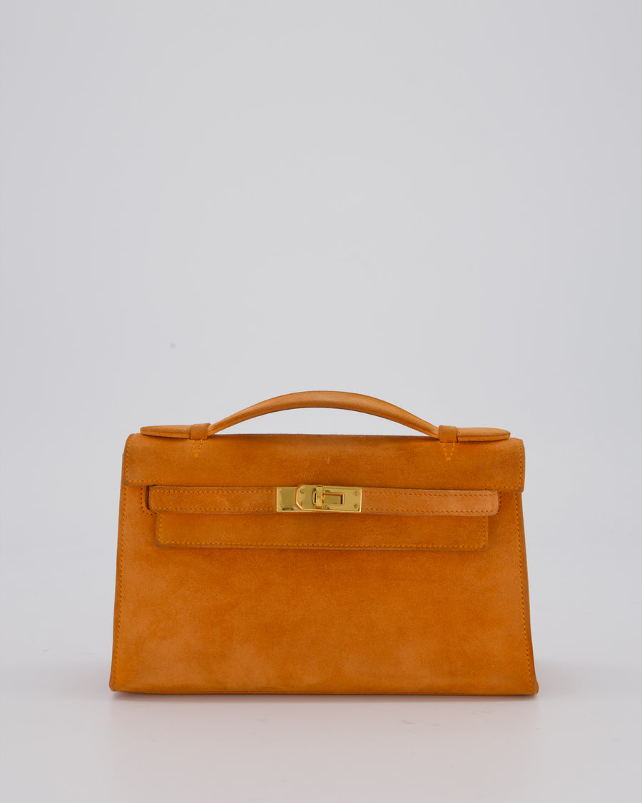 *SUPER RARE* Hermès Vintage Mini Kelly Pochette Bag in Orange Veau Doblis Leather with Gold Hardware