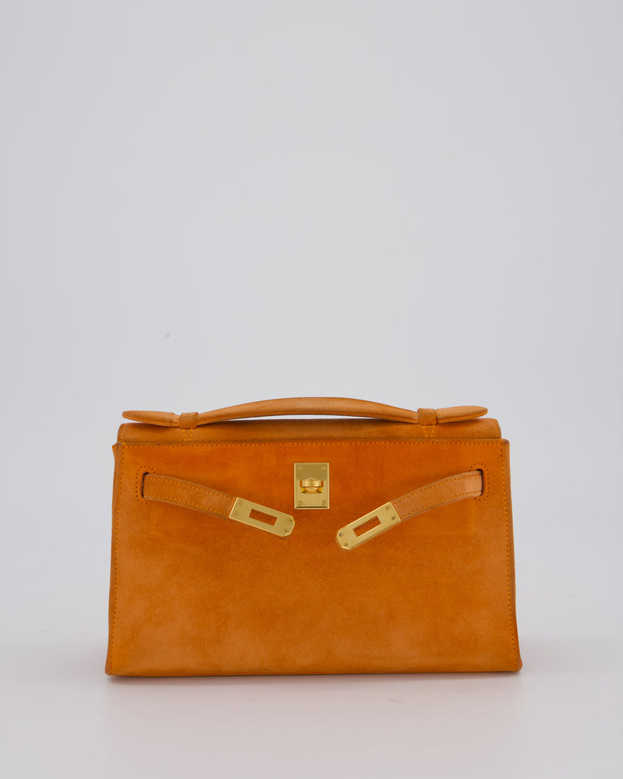 *SUPER RARE* Hermès Vintage Mini Kelly Pochette Bag in Orange Veau Doblis Leather with Gold Hardware