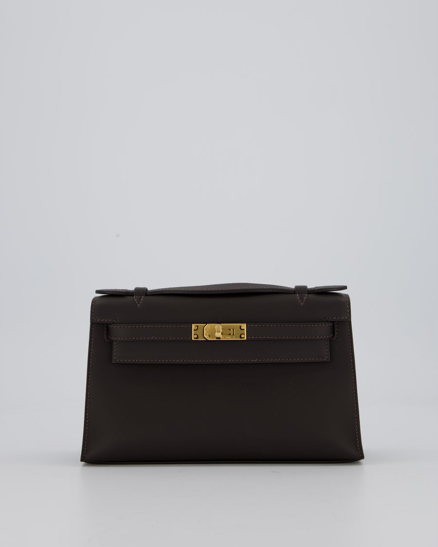 *RARE* Hermès Kelly Pochette Bag in Bai Brun Swift Leather with Gold Hardware