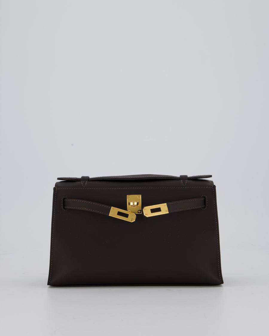 *RARE* Hermès Kelly Pochette Bag in Bai Brun Swift Leather with Gold Hardware