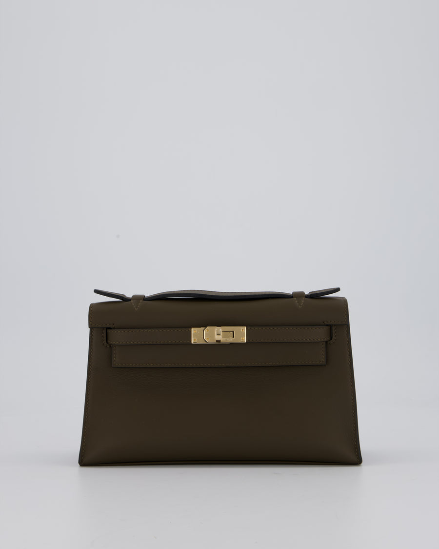 *NEW COLOUR* Hermès Mini Kelly Pochette Bag in Vert Loden Swift Leather and Permabrass Hardware