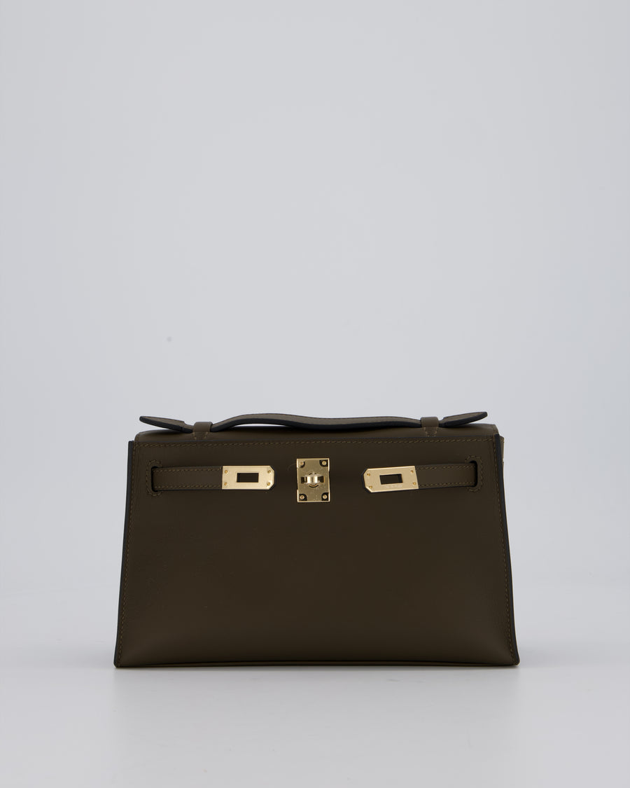 *NEW COLOUR* Hermès Mini Kelly Pochette Bag in Vert Loden Swift Leather and Permabrass Hardware