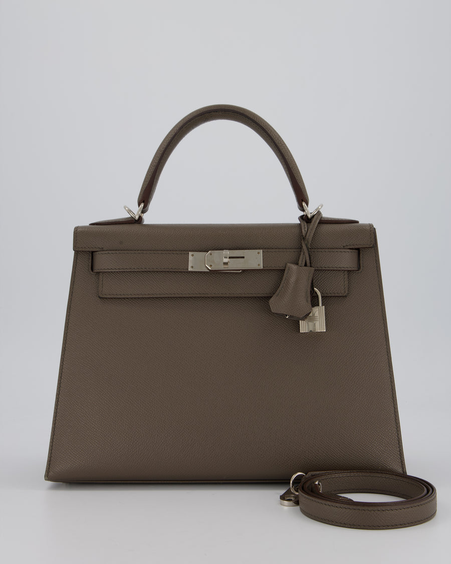 Hermès HSS Kelly 28 Sellier Bag in Gris Etain Epsom Leather with Palladium Hardware