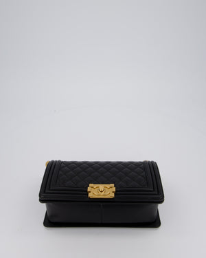 Chanel Black Medium Boy Bag in Lambskin Quilted Leather with Brushed Gold Hardware