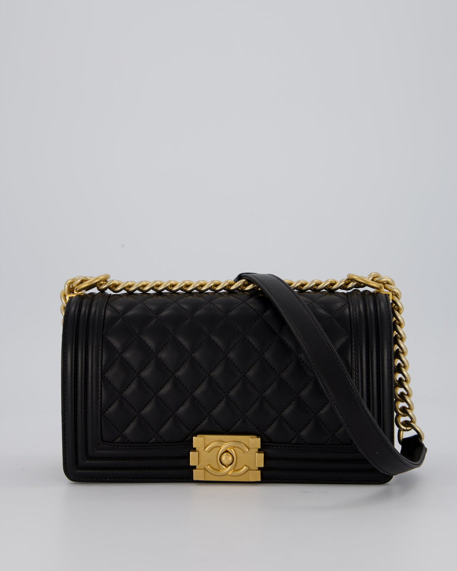 Chanel Black Medium Boy Bag in Lambskin Quilted Leather with Brushed Gold Hardware