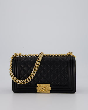Chanel Black Medium Boy Bag in Lambskin Quilted Leather with Brushed Gold Hardware