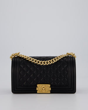 Chanel Black Medium Boy Bag in Lambskin Quilted Leather with Brushed Gold Hardware