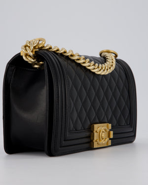 Chanel Black Medium Boy Bag in Lambskin Quilted Leather with Brushed Gold Hardware