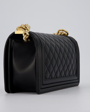 Chanel Black Medium Boy Bag in Lambskin Quilted Leather with Brushed Gold Hardware