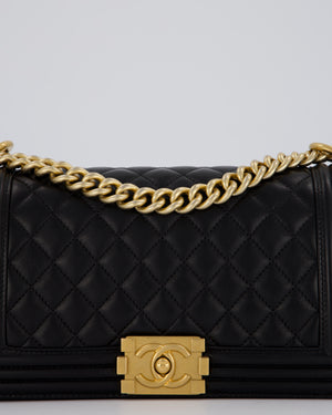 Chanel Black Medium Boy Bag in Lambskin Quilted Leather with Brushed Gold Hardware