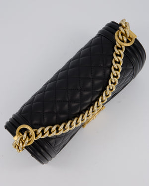 Chanel Black Medium Boy Bag in Lambskin Quilted Leather with Brushed Gold Hardware