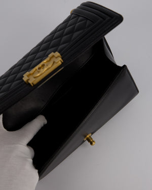 Chanel Black Medium Boy Bag in Lambskin Quilted Leather with Brushed Gold Hardware