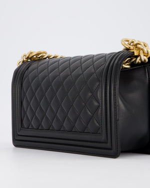 Chanel Black Medium Boy Bag in Lambskin Quilted Leather with Brushed Gold Hardware