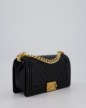 Chanel Black Medium Boy Bag in Lambskin Quilted Leather with Brushed Gold Hardware